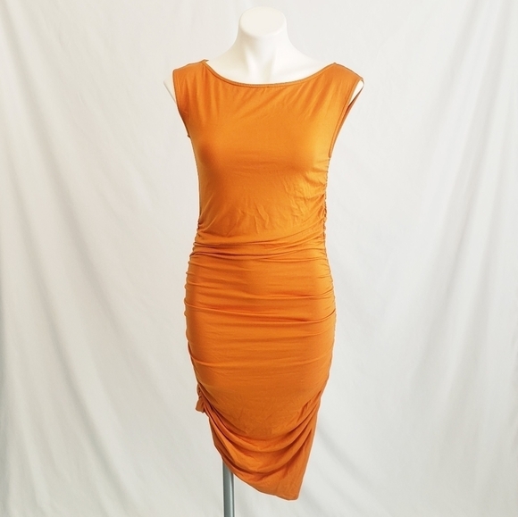 *Last Chance* NWT Rachel Pally Sylvia Ruched Sleeveless Dress Zinnia Orange - Picture 1 of 8